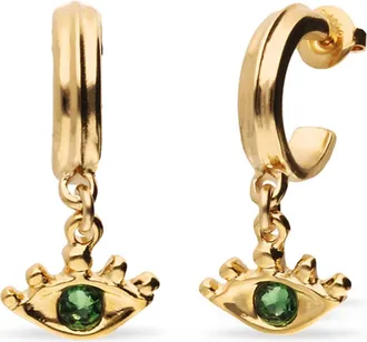UNOde50 18K Gold-Plated Hoop Earrings with Eye Detail with Green Crystal at Nordstrom