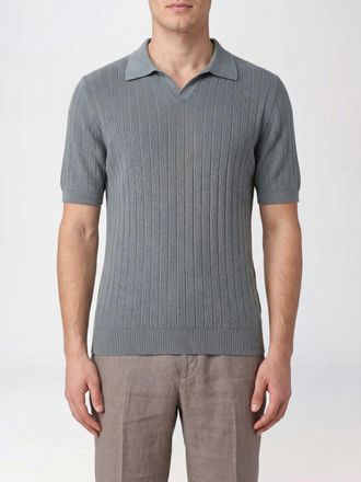 Fedeli Polo slim fit in maglia di cotone organico a maniche corte con scollo a V