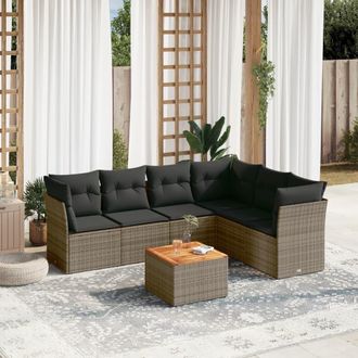 vidaXL Vidaxl - Set De Sof&aacute;s De Jard&iacute;n 7 Piezas Con Cojines Rat&aacute;n Pe Gris