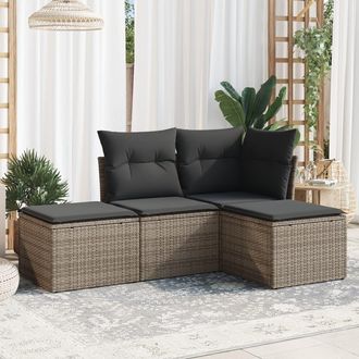 vidaXL Set De Sof&aacute;s De Jard&iacute;n 4 Pzas Y Cojines Rat&aacute;n Sint&eacute;tico Gris Vidaxl