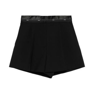 Msgm Msgm, Korte Broeken, Dames, Zwart, S, Satijn, Geplooide Shorts met Satijnen Bies