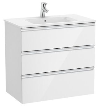 Roca Roca - Pack Unik Mueble Base De 3 Cajones + Lavabo Central The Gap Color: Blanco Brillo - Medidas: 805x460x763 Mm