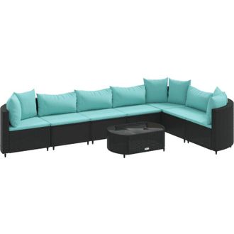 vidaXL Set De Sof&aacute;s De Jard&iacute;n Y Cojines 8 Piezas Rat&aacute;n Sint&eacute;tico Negro Vidaxl