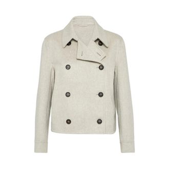 Brunello Cucinelli Beige Double-Breasted Jas met Knopen - Dames - Zomerjassen - Beige - M - Jassen