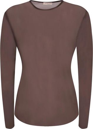 Blanca Vita Long Sleeve Crew-Neck Top - Dames - Longsleeves - Bruin - XL - Tule - Tops