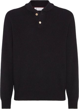 Brunello Cucinelli Maglione con scollo henley - Nero
