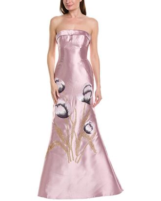 Rene Ruiz Strapless Draped Bodice Floral Gown