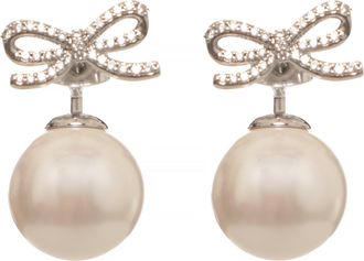 Self Portrait Crystal-Embellished Bow-Shaped Pearl Earrings