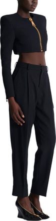 Balmain Cropped Jacket In Grain De Poudre Wool in Black at Nordstrom, Size 42 Eu