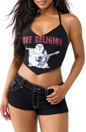 True Religion Buddha Sweetheart Halter Top in Jet Black at Nordstrom, Size Xx-Large