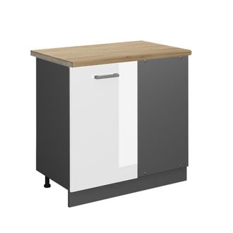 Vicco Armario De Esquina R-line, Blanco Alto Brillo, 86 Cm, Et Roble
