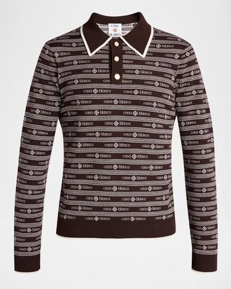 Casablanca Men & apos;s Wool Knit Logo Long-Sleeve Polo Shirt