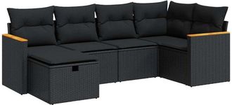 vidaXL Set De Sof&aacute;s De Jard&iacute;n 6 Piezas Y Cojines Rat&aacute;n Sint&eacute;tico Negro Vidaxl