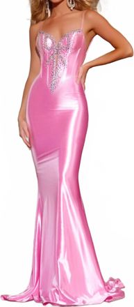 Jovani Embellished Gown With Illusion Sweetheart In Pink