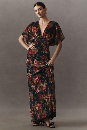 BHLDN Amelia Deep-V Stretch Velvet Maxi Dress
