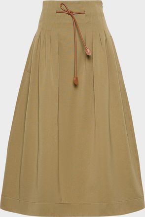 Max Mara Pleated Drawstring Cotton Ottoman Midi Skirt