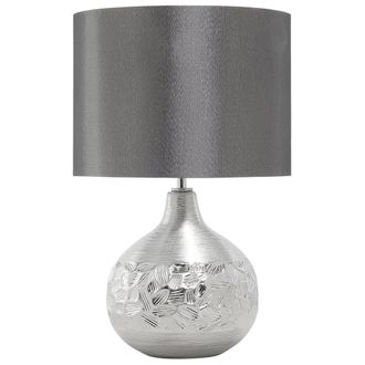 Beliani Beliani - L&aacute;mpara De Mesa De Porcelana Plateada 43 Cm Base Glamour Decorativa Tallada Yakima