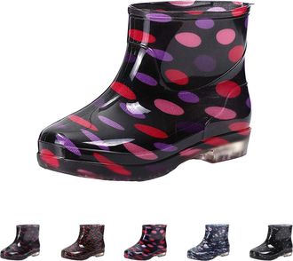 Generic Womens Wellington Slip-On Rain Boots Low Cut Short Tube Water Shoes with Waterproof Anti-Slipping Rubber Shoes Lightweigh Garden Boots for Outdoor Wor