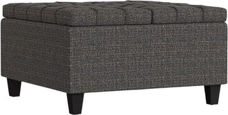 Simpli Home Harrison 30In Transitional Square Small Coffee Table Storage Ottoman