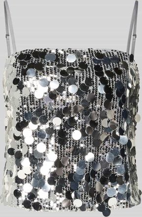 Vila Crop Top mit Pailletten Modell CHAYA in Silber, Größe 34