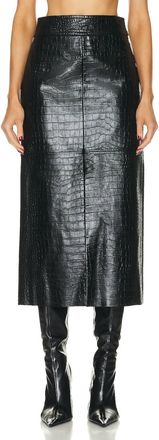 Helmut Lang Womens Embossed Leather Midi Skirt In Black