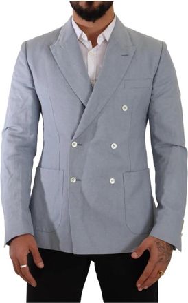 Dolce & Gabbana Slim Fit Dubbel Breasted Blazer - Heren - Blazers - Blauw - L - Katoen - Jassen