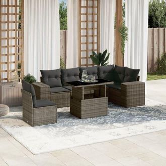 vidaXL Set De Sof&aacute;s De Jard&iacute;n 7 Pzas Con Cojines Rat&aacute;n Sint&eacute;tico Gris Vidaxl