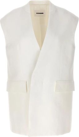Jil Sander Oversized Tailored Vest - Dames - Bodywarmers - Wit - XS - Katoen - Jassen