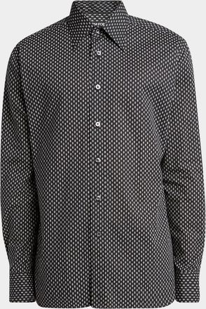 Tom Ford Mens Geometric Cotton Voile Sport Shirt