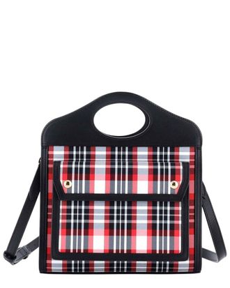 Burberry Black Check Canvas & Leather Logo Pocket Tote Mini (Authentic Pre- Loved)