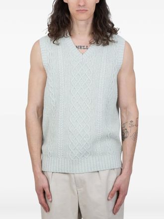 Beams Plus cable-knit V-neck sweater vest - Blue
