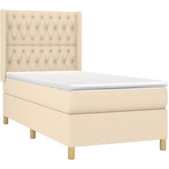 vidaXL Vidaxl - Cama Box Spring Con Colch&oacute;n Tela Color Crema 90x200 Cm
