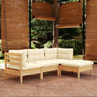 vidaXL Muebles De Jard&iacute;n 4 Piezas Con Cojines Madera De Pino Crema Vidaxl