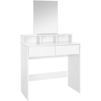 ML Design Ml-design - Tavolino da Trucco con con Sgabello Specchio e 2 Cassetti 3 Scomparti Aperti 80 x 40 x 140 cm Bianco Moderno Tavolino Cosmetico