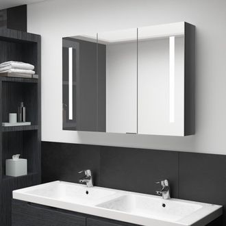 vidaXL Mueble De Ba&ntilde;o Con Espejo Led Gris Brillante 89x14x62 Cm Vidaxl