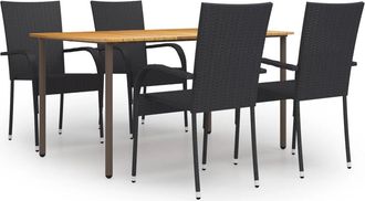 vidaXL Vidaxl - Set De Muebles De Comedor De Jard&iacute;n 5 Piezas De Rat&aacute;n Negro