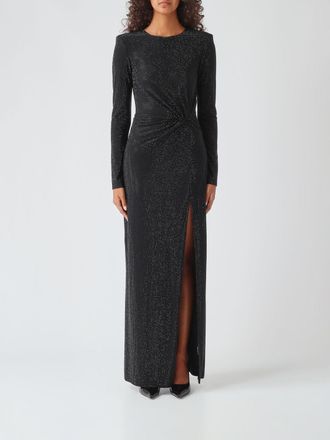 Twentyfourhaitch Abito da sera lungo in crystal mesh con strass e spacco frontale