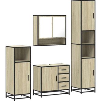 vidaXL Set De Muebles Ba&ntilde;o 4 Pzas Madera Contrachapada Roble Ahumado Vidaxl