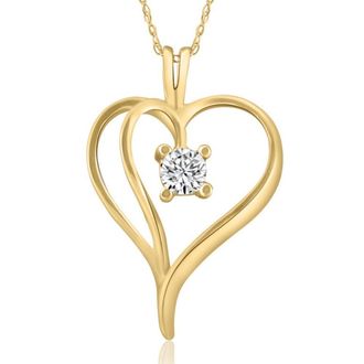Pompeii3 1/3Ct Solitaire Round Diamond Heart Pendant & Chain 10K Yellow Gold 1 Tall
