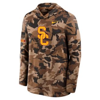 Nike USC Military Appreciation Nike Mens Dri-FIT College Long-Sleeve Hooded Top in Brown | 03B92EASCJ-954