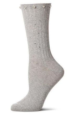 MeMoi Rhinestone Rib Crew Socks in Med Gray Heather at Nordstrom Rack, Size 9/11