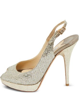 Jimmy Choo London glittered peep-toe pumps - Gold