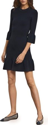Veronica Beard Portia Rib Bell Sleeve Minidress in Navy at Nordstrom, Size X-Small
