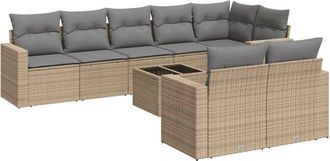 vidaXL Set De Sof&aacute;s De Jard&iacute;n 9 Pzas Con Cojines Rat&aacute;n Sint&eacute;tico Beige Vidaxl