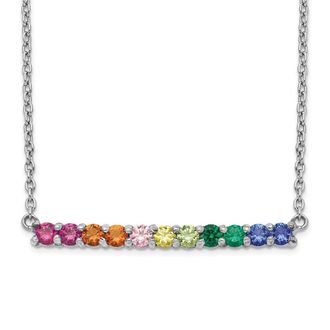 Diamond2Deal Sterling Silver Fancy Lobster Clasp Colorful Cubic Zirconia Bar Necklace 18