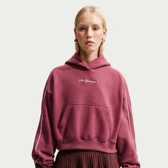 Nike Womens Studio Fleece Medium Weight Graphic Pack Cropped Pullover Hoodie in Red | IO9948-654
