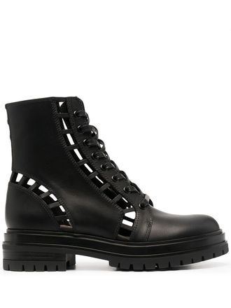 Gianvito Rossi cut-out lace-up boots - women - Calf Leather/Leather/Rubber - 40 - Black