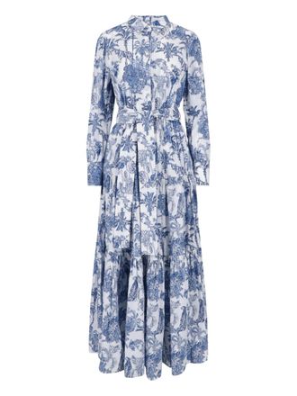 MC2 Saint Barth Midi Dress with Tiered Skirt and Botanical Print