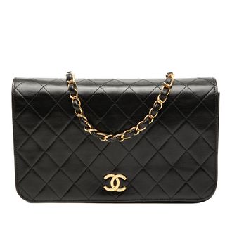 Chanel Pre-owned Womens Cc Quilted Lambskin Full Single Flap - Black Leather - One Size