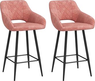 HOMCOM Bar Stools Set Of 2 - Velvet-Touch Fabric Counter Height Bar Chairs Pink - Brown | TJ Hughes